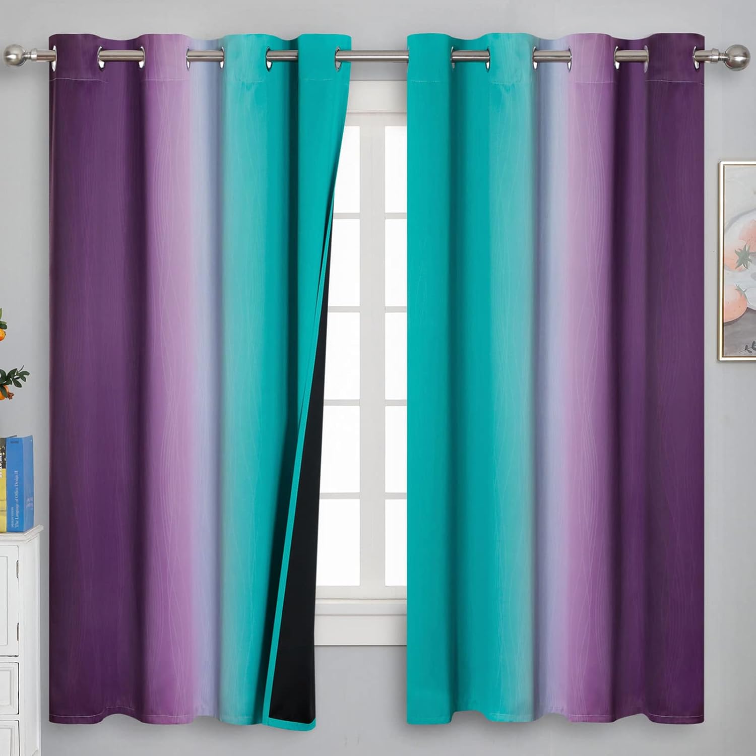 Teal and Purple Gradient Blackout Curtains for Kids Room