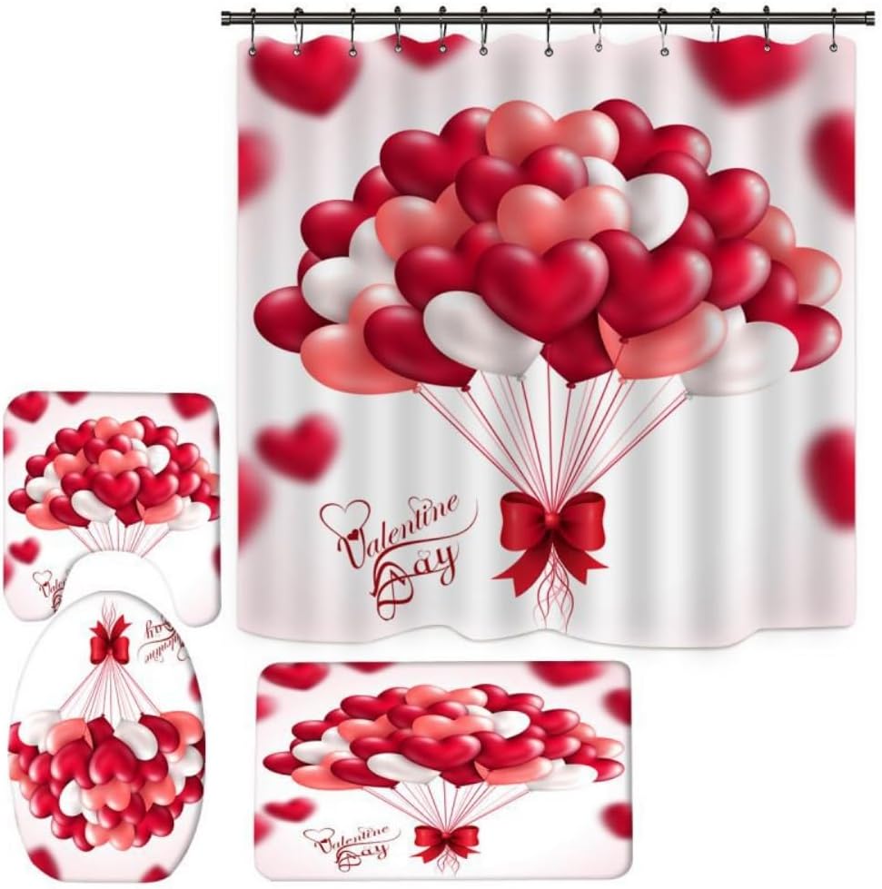 Valentine's Day Love Set: Shower Curtain, Rug, Hooks