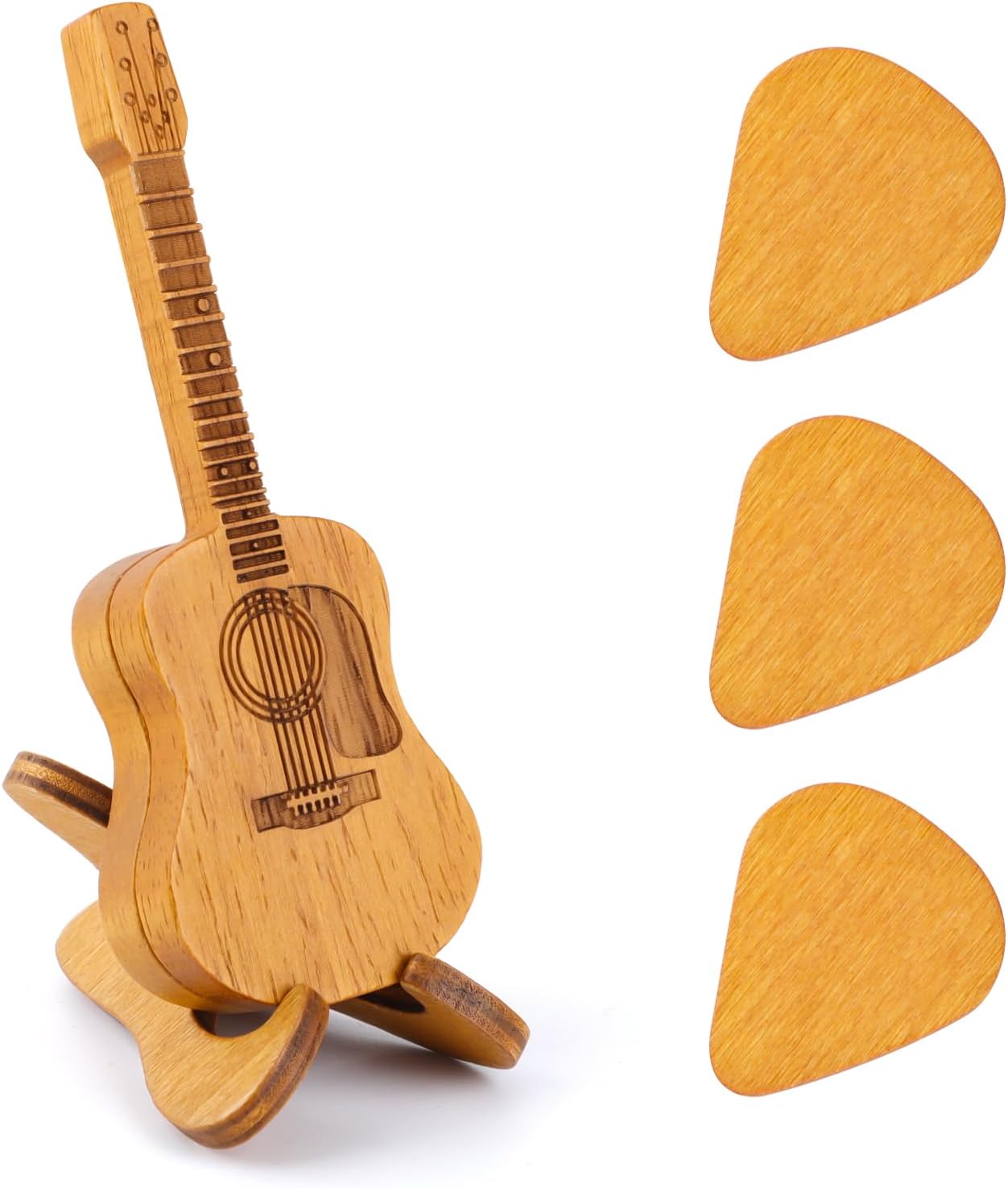 Wooden Guitar Pick Case + 3 Picks - KOMPMP