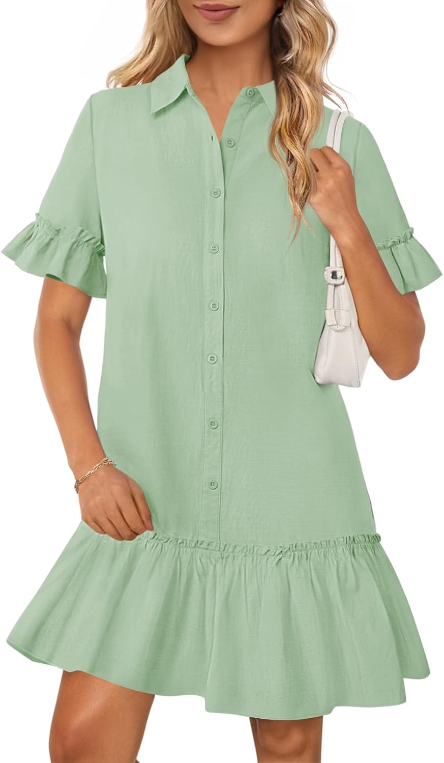 MEROKEETY Women's Summer Button Down Shirt Dress with Pockets