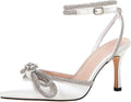 VETASTE Double Bow Pointed Toe Crystal Ankle Strap Pumps