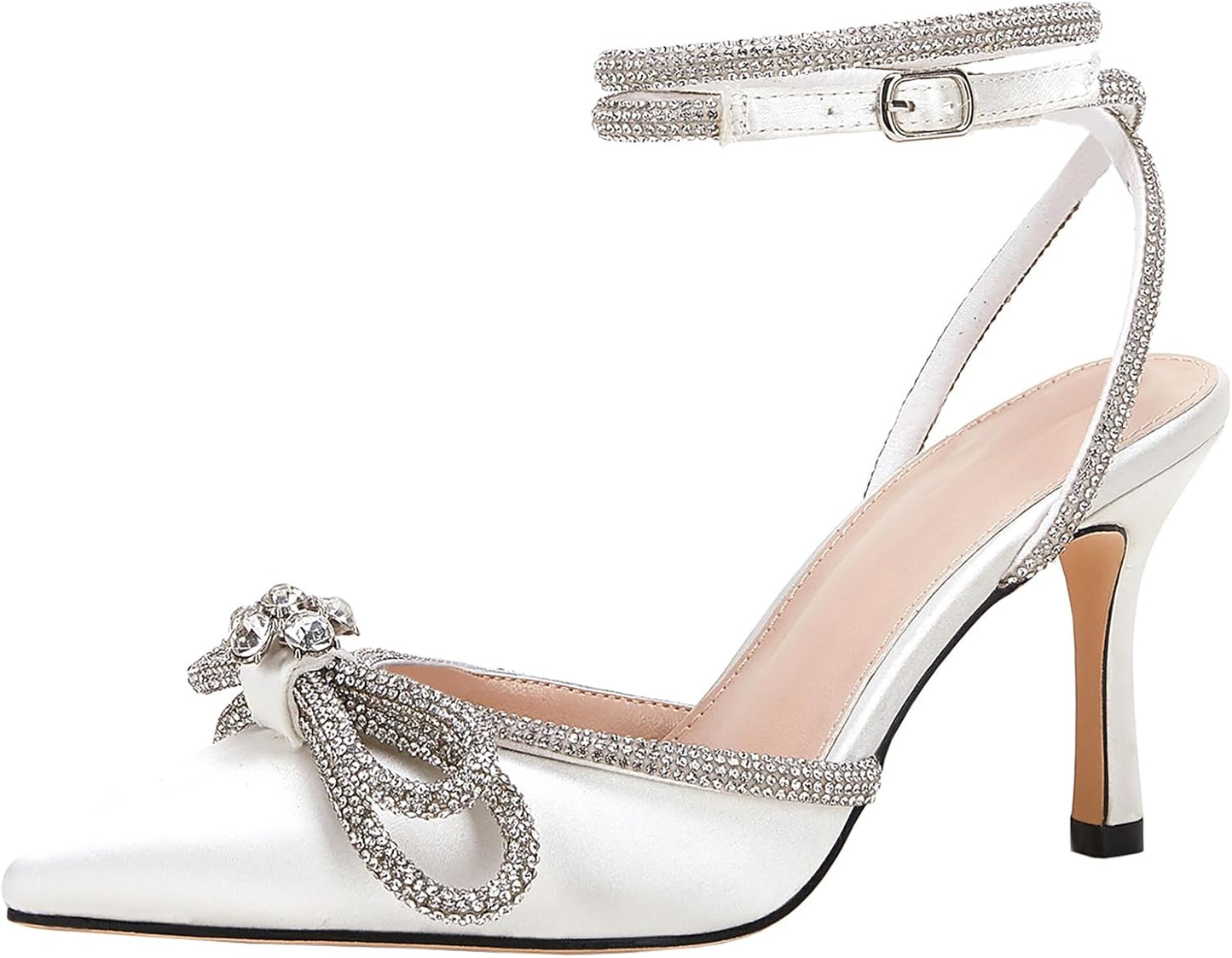 VETASTE Women's Double Bow Pointed Toe Ankle Strap Pumps