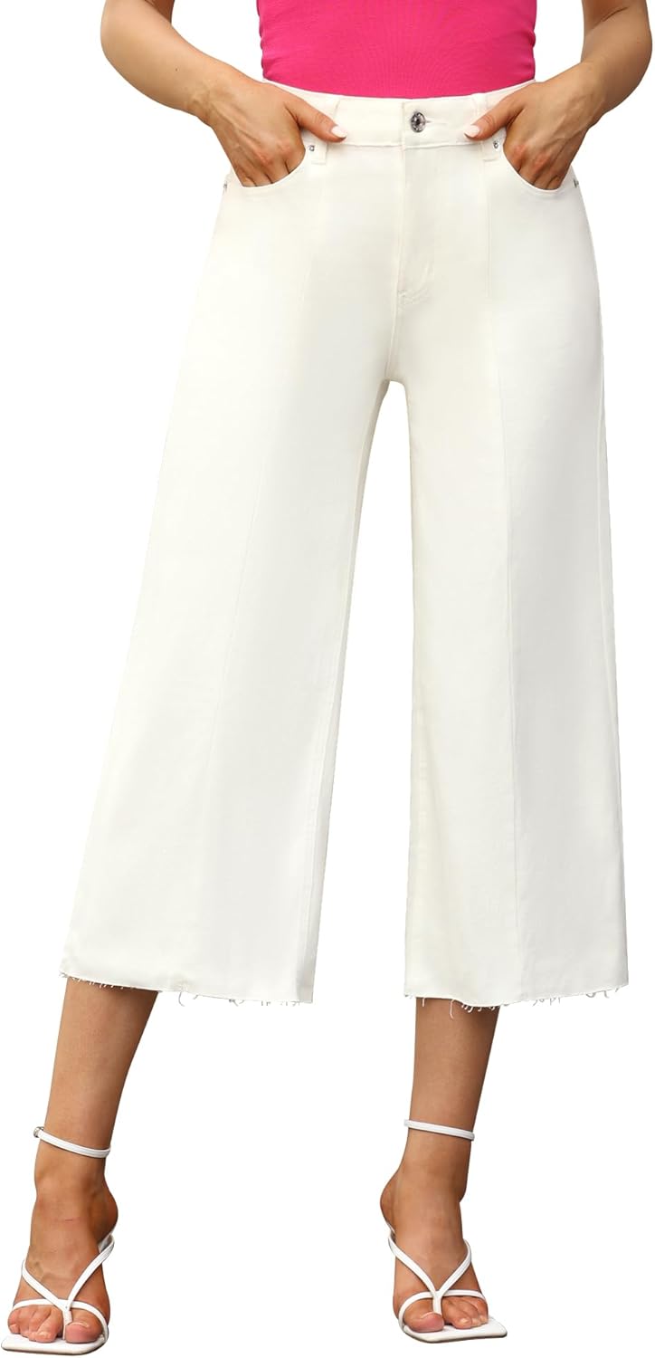 GRAPENT Women Wide Leg Jean Capris for Summer Comfort and Style