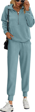 Long Sleeve Half Zip Sweatsuits Women 2 Piece Outfit - Casual Fall
