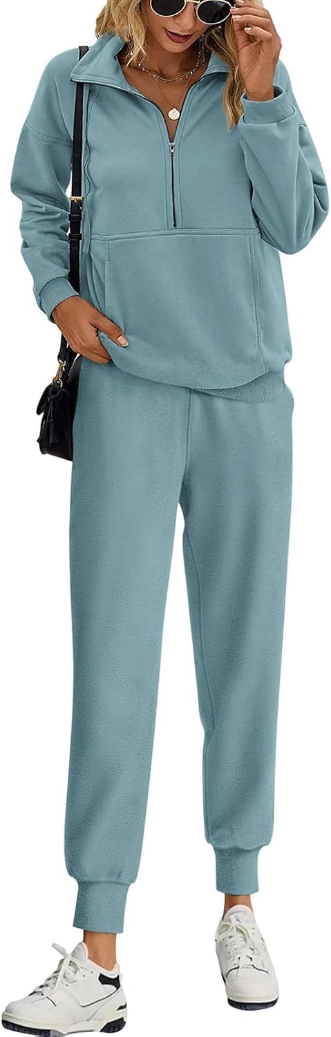 PRETTYGARDEN Long Sleeve Half Zip Sweatsuits for Women