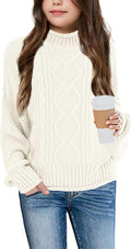 Girls Turtleneck Sweater Pullover - Chunky Cable Knit Comfort