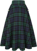 Womens High Waisted Wool Plaid A-line Long Skirt - Warm (Style LBBN)