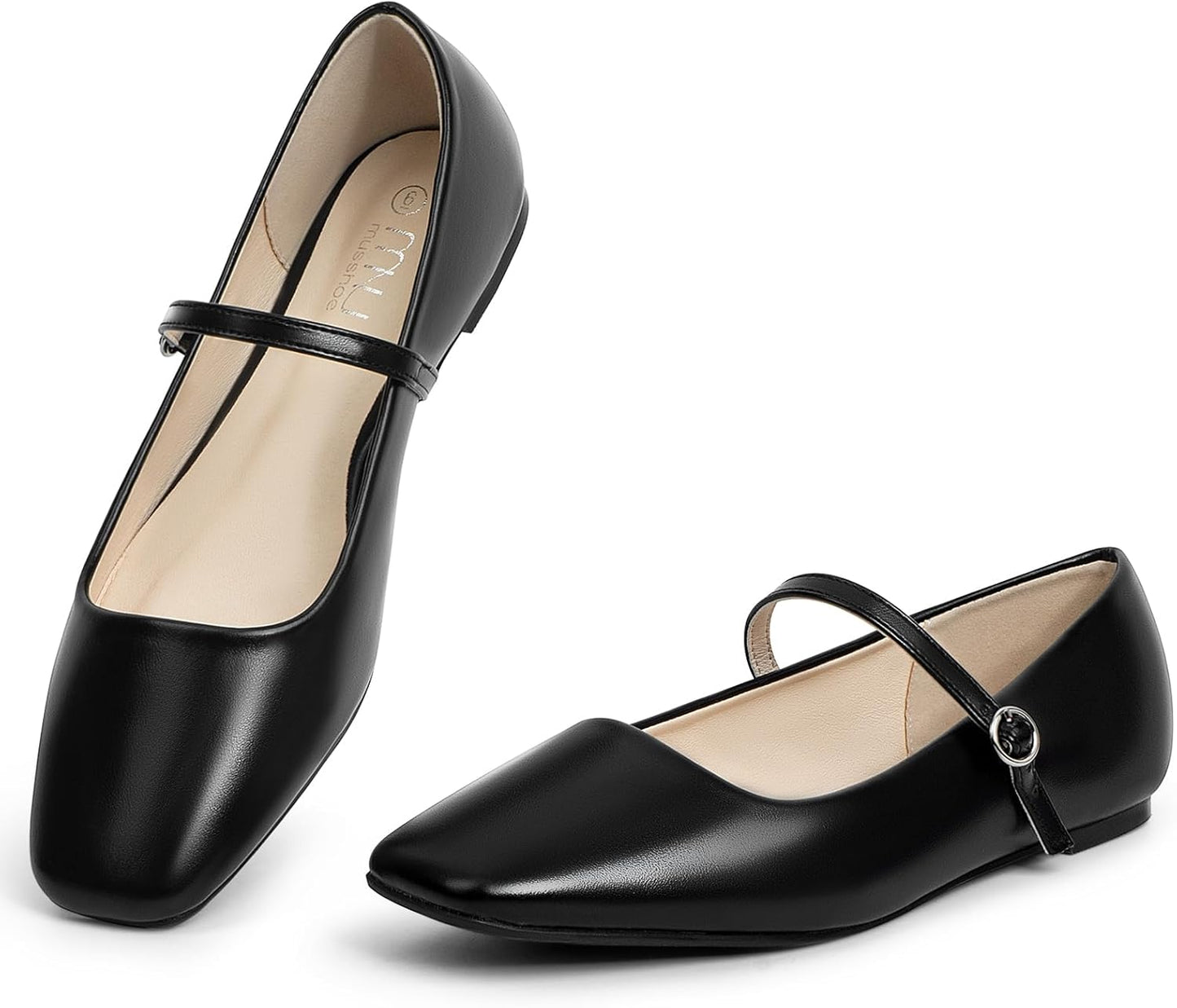 MUSSHOE Womens Ballet Mary Jane Flats with Adjustable Strap