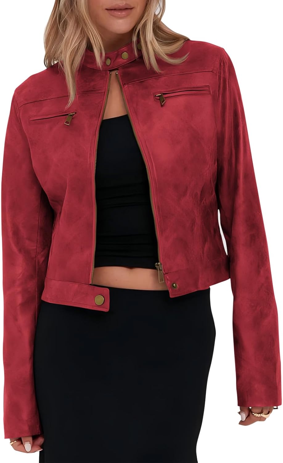 Onedreamer Women's Faux Leather Cropped Jacket for Fall Style