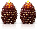 Christmas Pinecone Candles Flameless Set of 2 - Real Wax LED Flicker