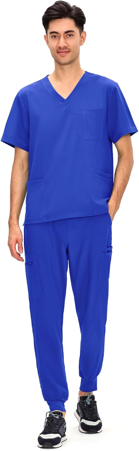 COZYFIT Scrubs for Men - 11 Pockets V-Neck Top & Jogger Pants