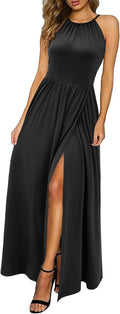 Women's Summer Maxi Dress Sleeveless Floral Split - Flowy Beachwear