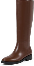 Knee High Boots Women Round Toe Chunky Low Flat Heel - Stylish Comfort