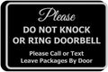 Please Do Not Knock Or Ring Doorbell Sign Medium 5 Pack - Black/Silver