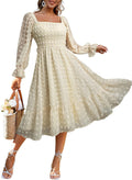 Boho Flowy Long Sleeve Square Neck Floral Midi Dress (Style XS8Z)