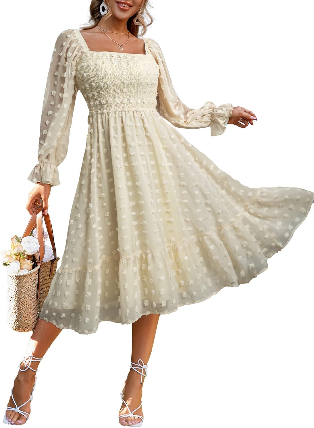 Amegoya Women's Boho Flowy Long Sleeve Midi Dress for All Occasions