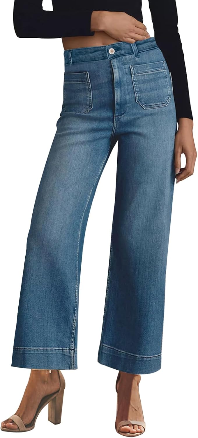 KUNMI Women's Wide Leg High Waisted Stretchy Jeans for Style