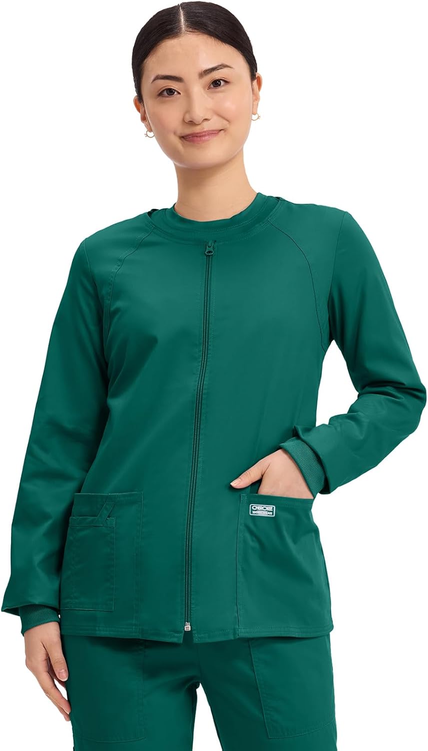 Cherokee Zip Front Scrub Jackets for Women with 3 Pockets