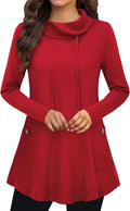 Bulotus Fall Cowl Neck Asymmetrical Long Tunic for Leggings