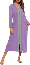 Ekouaer Women Zipper Robe Long Sleeve Full Length Nightgown