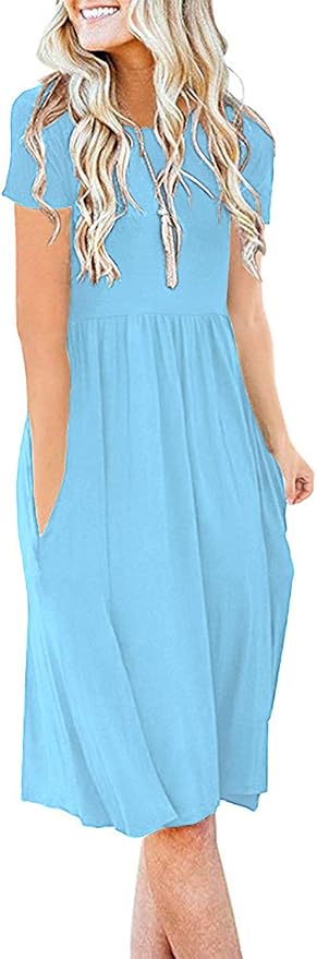 DB MOON Women Casual Short Sleeve Dresses with Pockets