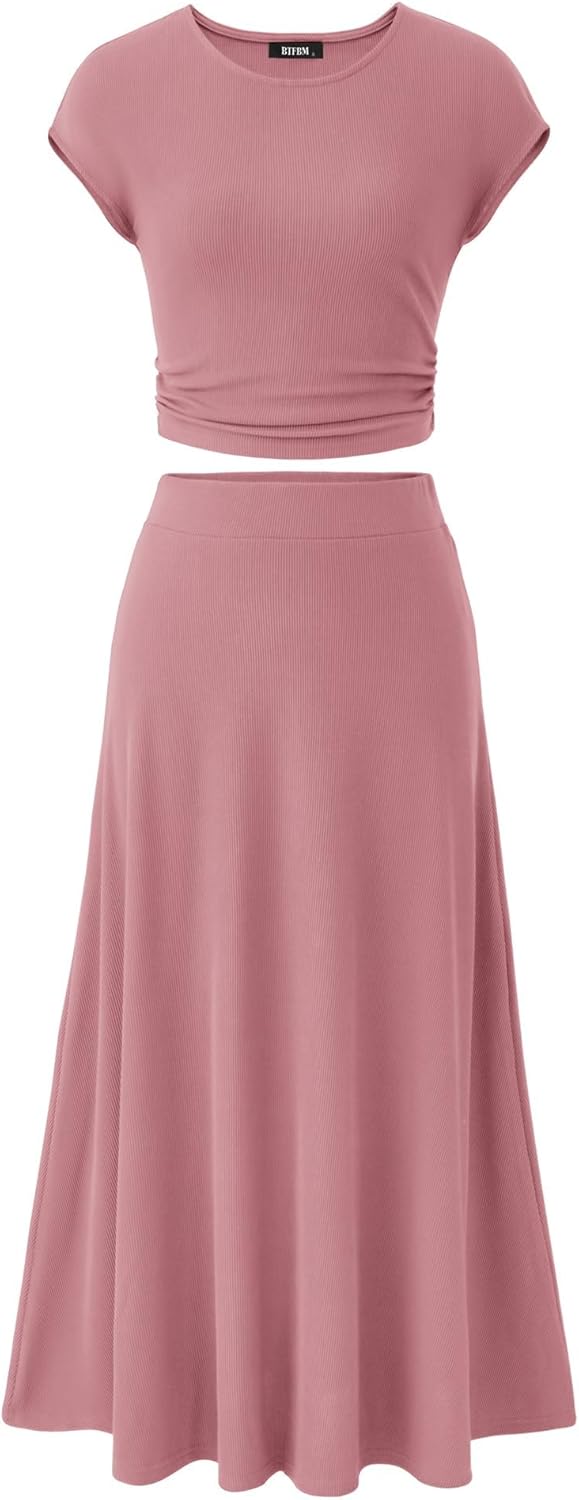 BTFBM Women Two Piece Skirt Set for Summer Casual Vacation