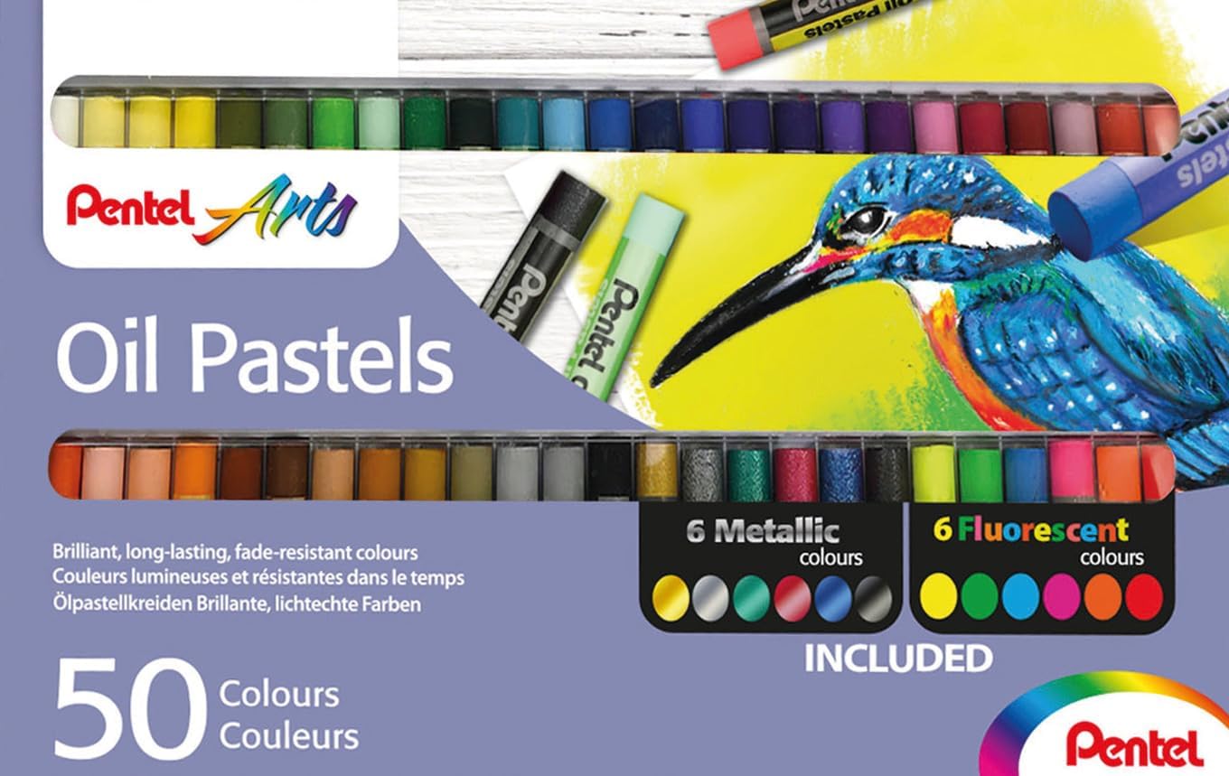 Pentel PHN Oil Pastels - 50 Vibrant Colours for Artists
