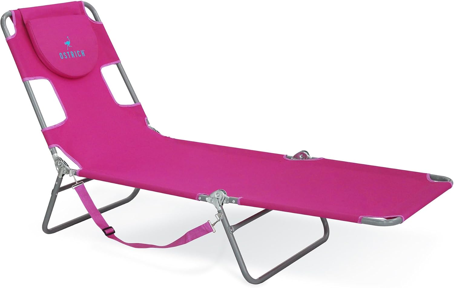Portable Pink Ostrich Chaise Lounge: Lightweight Recliner for Outdoor Fun!