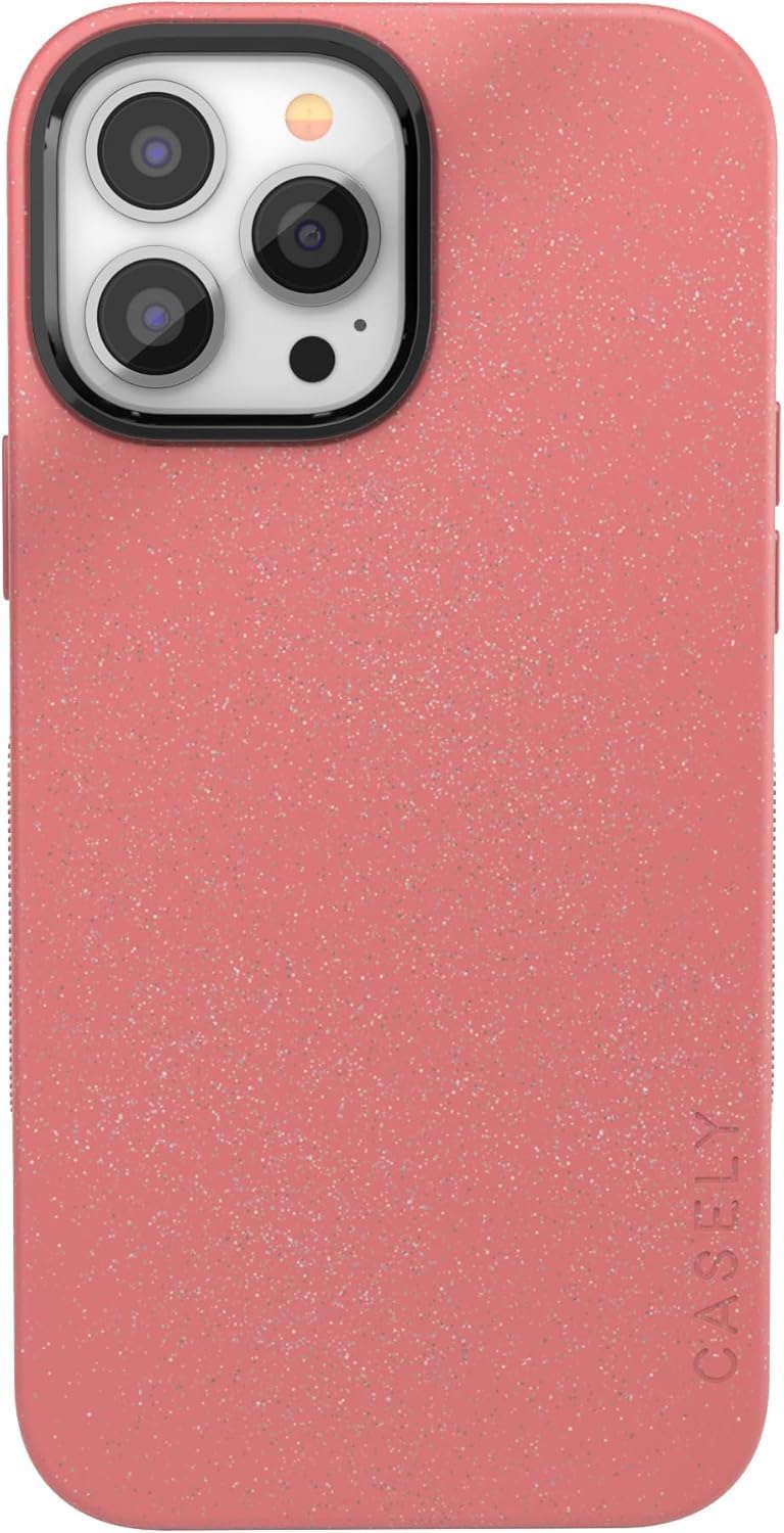 Bold Protective iPhone 13 Pro Case with Coral Pink Shimmer