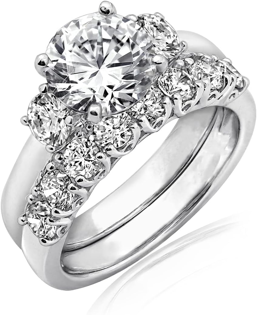 Sterling Silver Platinum Plated Three Stone Ring for Elegance