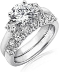 Sterling Silver Platinum Plated Three Stone Cubic Zirconia Ring