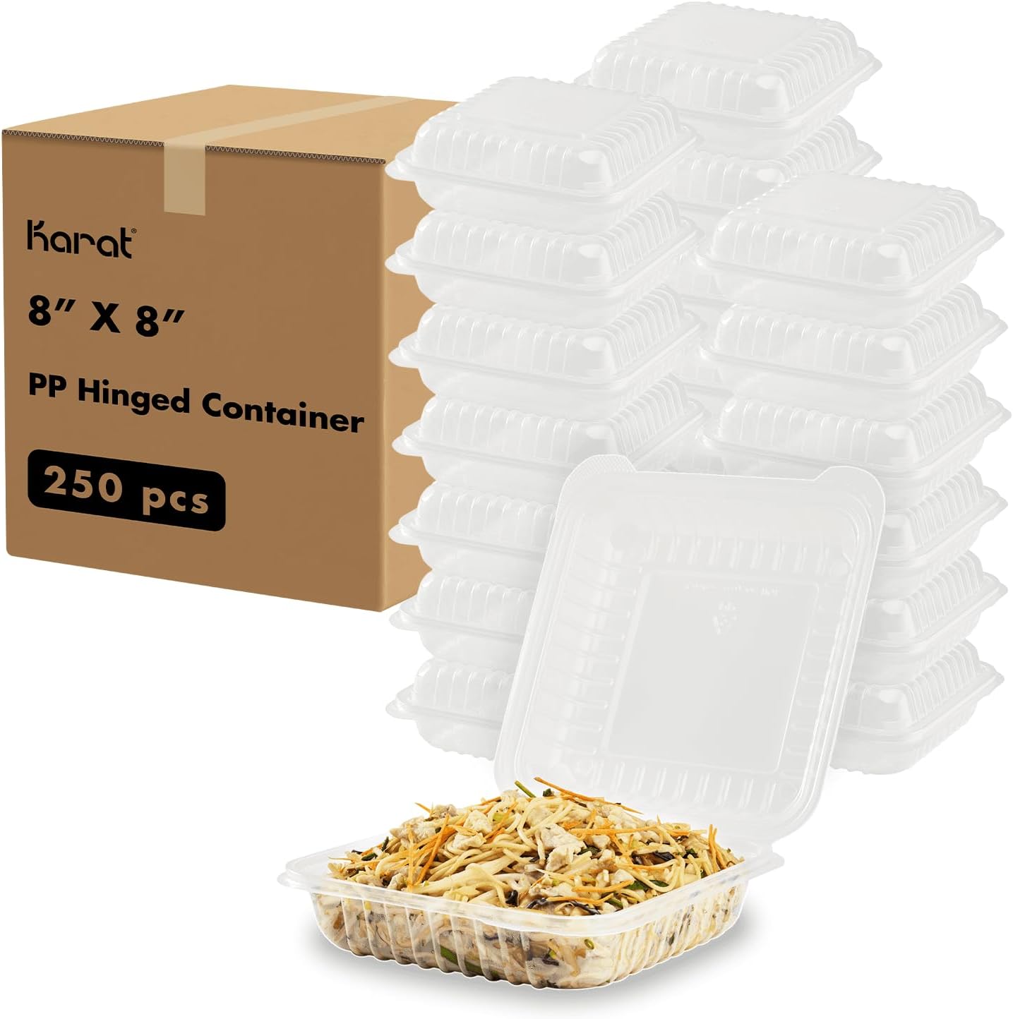 Karat 8x8 PP Hinged Container for Food Storage and Service