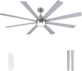 Large Ceiling Fan with Light 72 in Brushed Nickel - Quiet DC Motor
