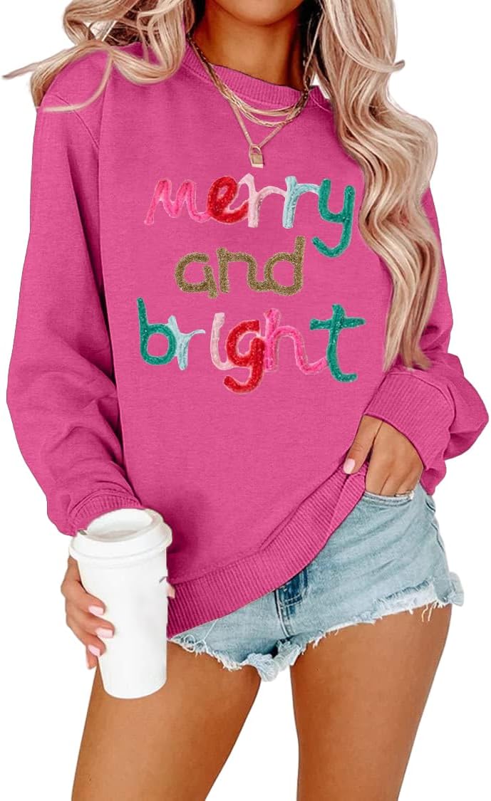 Merry Bright Oversized Christmas Sweatshirt for Women