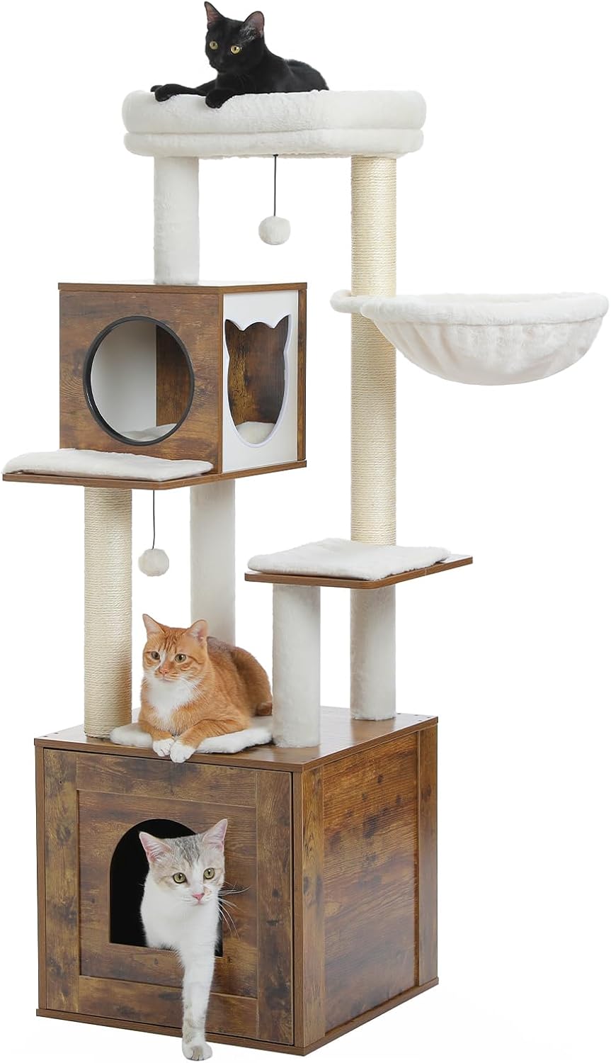Tall Cat Tree with Litter Box Enclosure for Large Cats