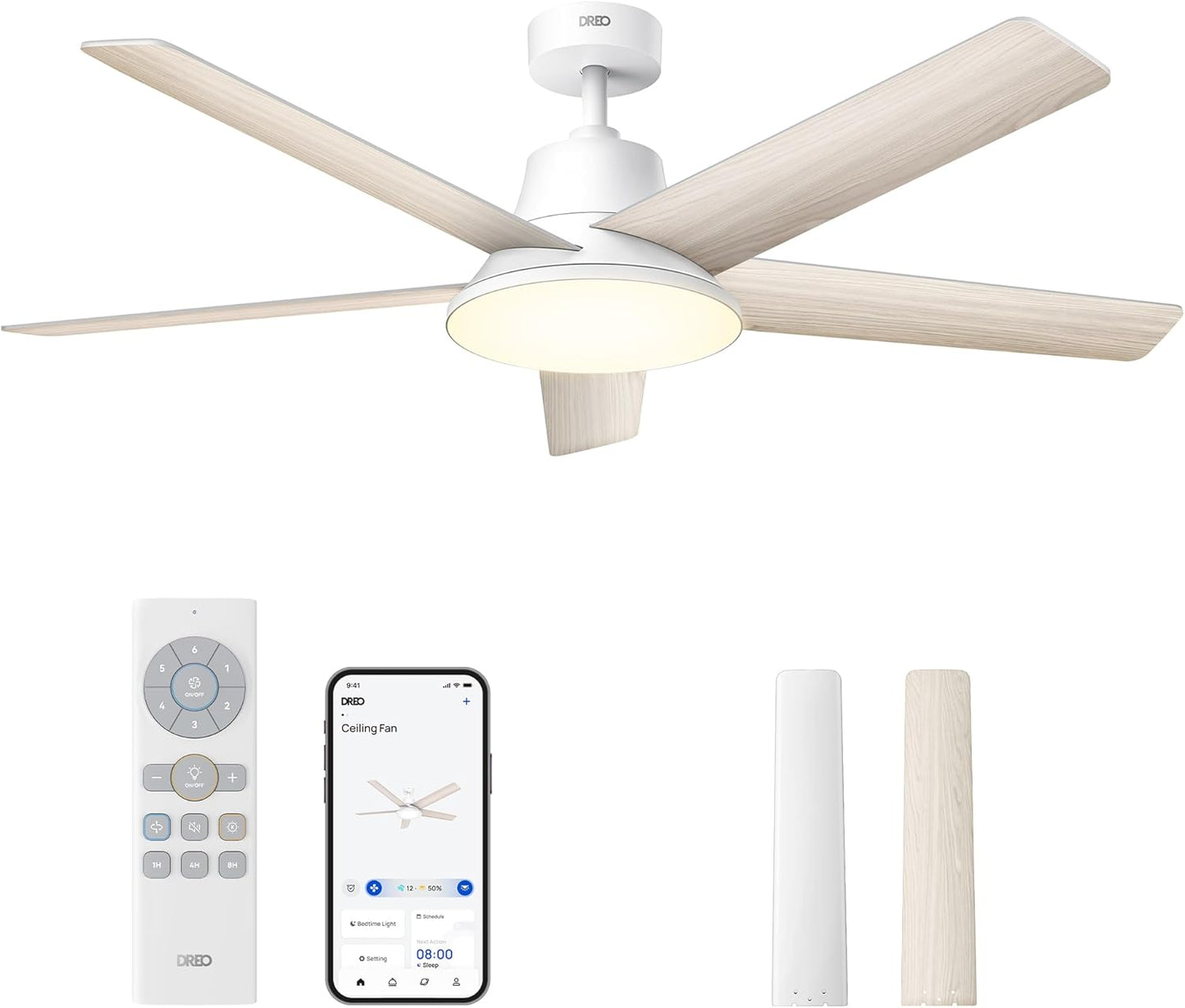 Dreo Smart Ceiling Fan with Lights: 52 Inch, 12 Speeds & Modes