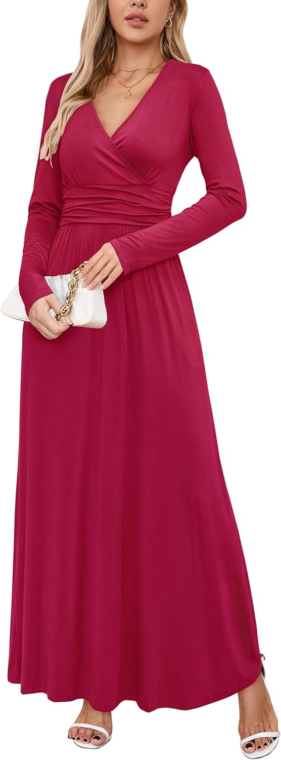 OUGES Women's V-Neck Wrap Waist Maxi Dress for Every Occasion