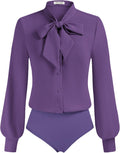 Women Bow Tie Neck Office Bodysuit Blouse - Polished Office Staple