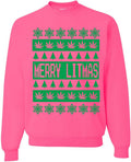 Merry Litmas Weed Pot Leaf Xmas Ugly Christmas Sweatshirt - Funny