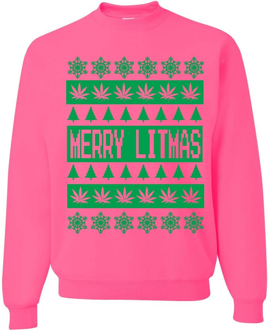 Merry Litmas Funny Weed Pot Leaf Christmas Sweater for All