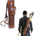 TOPARCHERY Traditional Leather Arrow Holder Quiver with Pouch