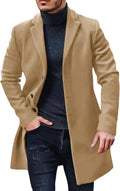 Mens Trench Coat Slim Fit Notched Collar - Warm Cotton Blend Overcoat