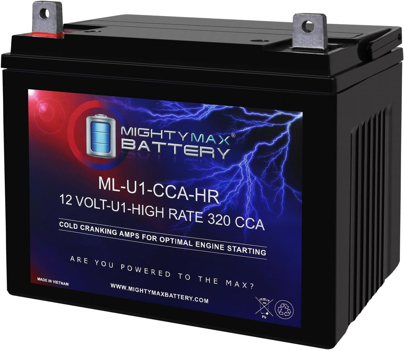 Mighty Max Battery ML-U1-CCAHR 12V 320CCA Battery for Lawn Mowers
