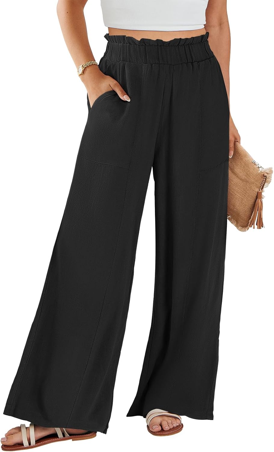 Womens Linen Pants for Summer Casual Loose Wide Leg Style