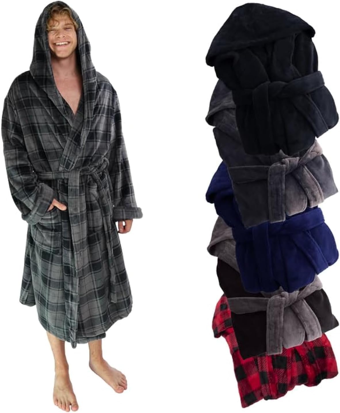 Ross Michaels Mens Hooded Plush Fleece Bathrobe for Comfort