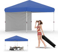 10x10 Pop Up Canopy Tent Blue - 1 Sidewall, Quick One-Person Setup