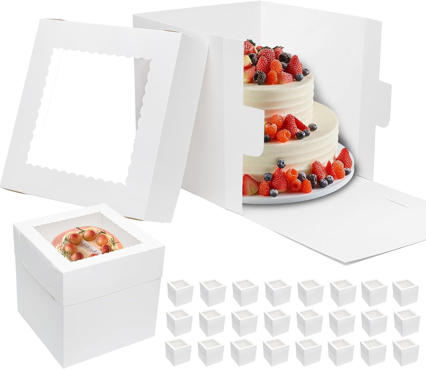 25pcs Tall Cake Boxes for 12 Inch Cakes with Clear Window