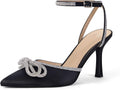 VETASTE Double Bow Crystal Pointed Toe Ankle Strap Pumps - Bridal