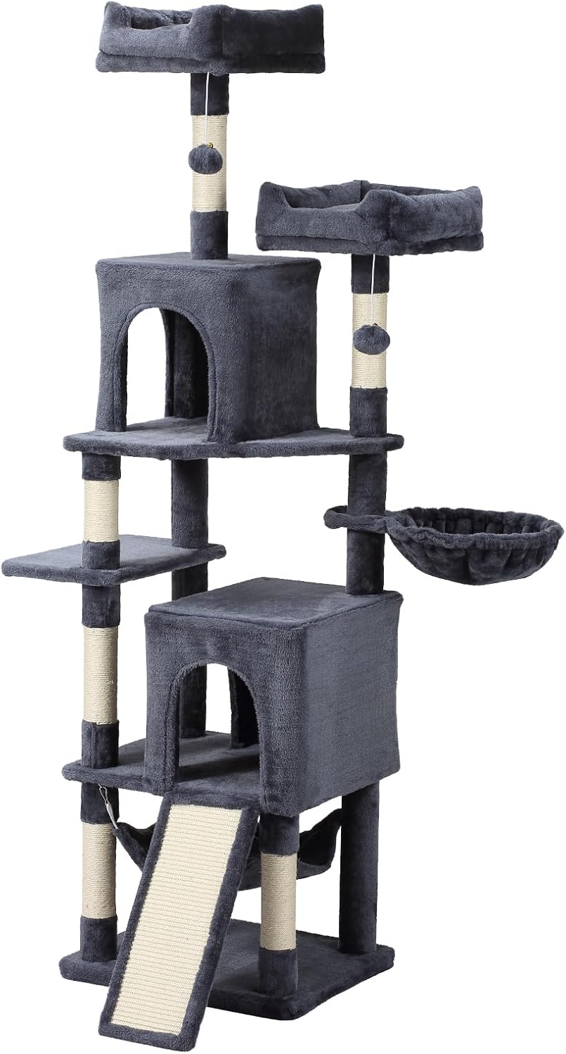 70-Inch Cat Tree Tower with Hammock and Multi-Level Activity Center