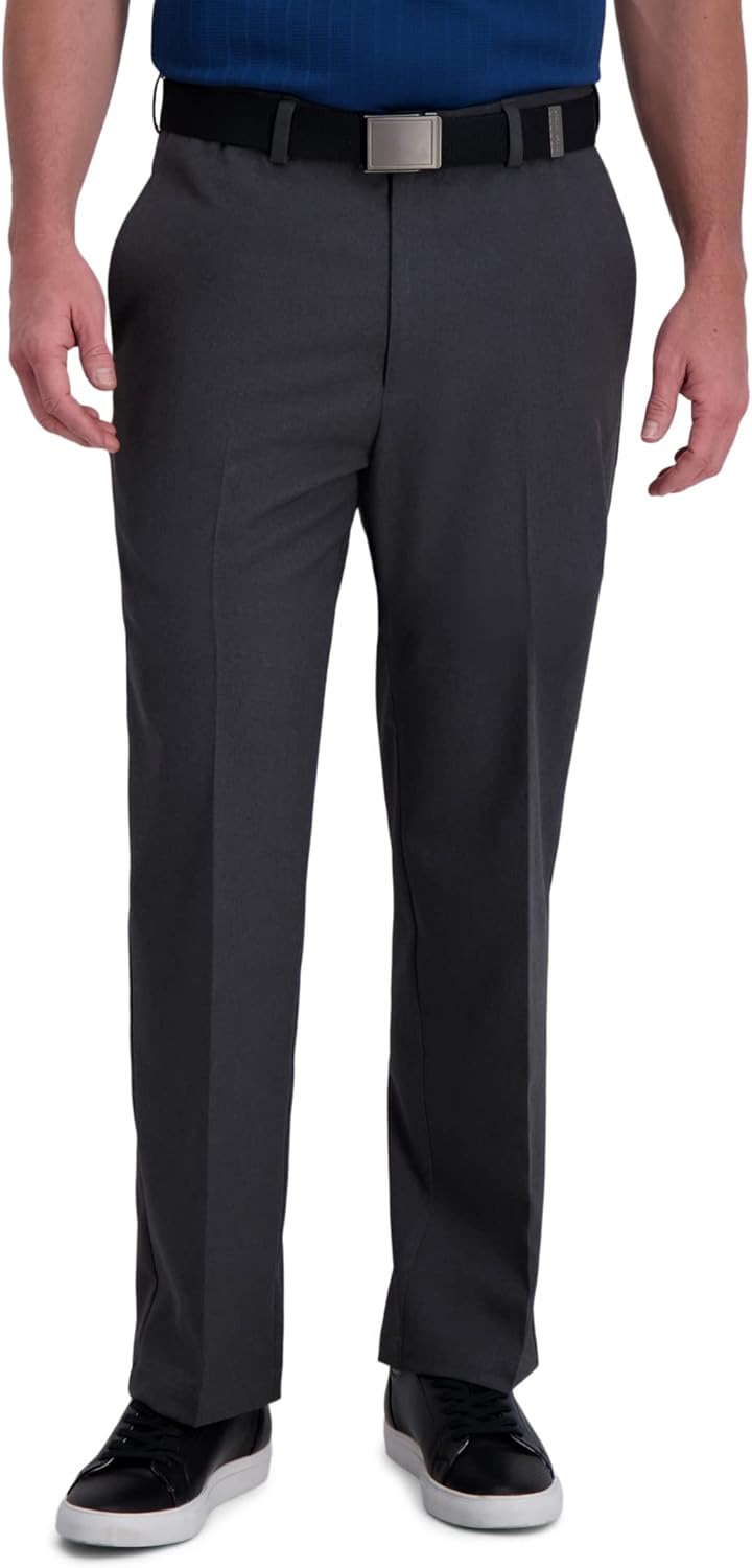 Haggar Mens Cool Right Performance Flex Solid Classic Fit Pants
